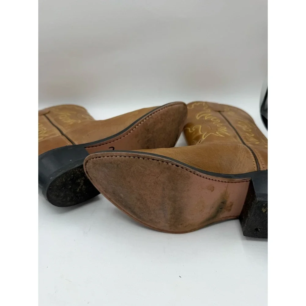 Old West Kids Tan Leather Cowboy Boots CCY8129G Brown Western Pointed Toe 4.0
